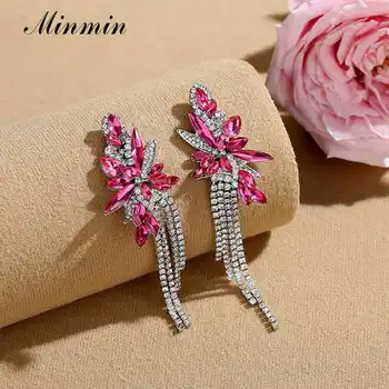 Minmin Diseño de Marca Única Rosa de Cristal de la Boda Pendientes de la Gota para las Mujeres Brillantes diamantes de imitación de Novia con Flores Pendientes Joyería de Moda