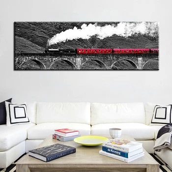 60x180cm-Tren Rojo Paisaje Impresión de la Lona de Posters y las Impresiones de la Lona de Pintura para la Pared de la Sala de Arte de la Pintura de Cuadros Decoración