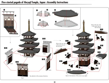 Pagoda de cinco plantas de Templo Horyuji, Japón Papel Craft Modelo de Arquitectura 3D DIY Juguetes educativos hechos a Mano Adulto Juego de Puzzle