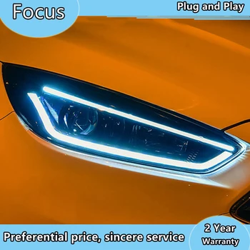 Car styling caso de Ford Focus Faros-2018 Enfoque de los Faros de LED DRL Faros Lente de Doble Viga de HID