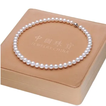 Redondo blanco Perla Collar de 8-9mm de agua Dulce Natural de la Perla de la Joyería Para las Mujeres Clásicas de la Participación de Regalo