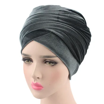2019 llanura de Terciopelo hiyab Turbante Cap Musulmán de cola Larga Sombrero de velo islámico bajo la bufanda gorro de damas de áfrica envoltura de pañuelos en la cabeza