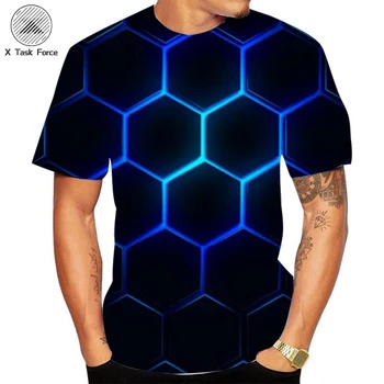 Camiseta de los hombres de verano de la nueva impreso en 3D de manga corta T-shirt hexagonal de diseño geométrico de los hombres con estilo cómodo de los hombres T-shirt t