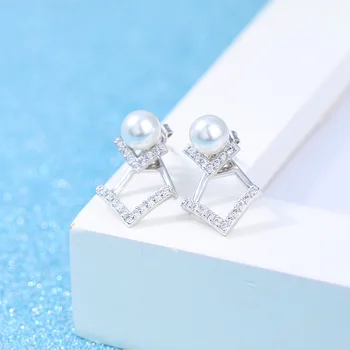 925 de plata esterlina brillante de cristal de la perla de la moda de las señoras de'stud pendientes de las mujeres de la joyería femenina regalo de envío de la gota chica