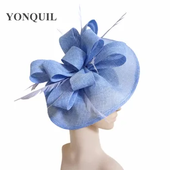 Tocados de plumas de la Carrera de accesorios Para la Mujer Elegante Luz Azul Imitación de Kentucky Muchachas de las Señoras Vestido de Novia Formal Sombreros SYF66