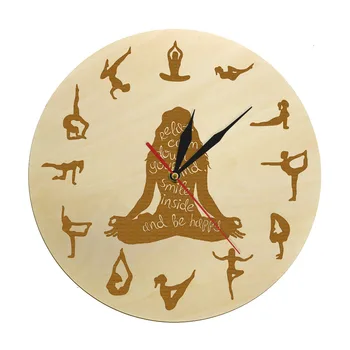 Yoga Pose de Madera Reloj de Pared de la Aptitud de Decoración para el Hogar de la Meditación Espiritual de Yoga Silencio No tictac del Reloj de Pared de Estudio de Yoga Zen Arte de la Pared
