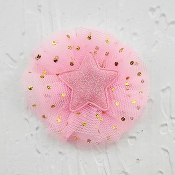 6.5 cm 20pcs/lot DIY hechos a Mano Brillante de la Flor con la estrella Collar de Apliques para los Niños de la pinza para el cabello Accesorios