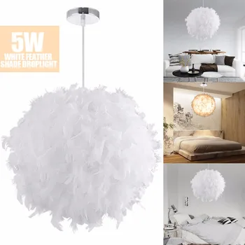 5W 220V Pluma Blanca Sombra lámpara Colgante E27 LED de Techo Droplight Dormitorio Sala de estar Decoración de la Lámpara