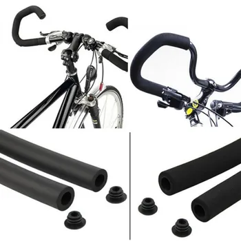 2pcs Negro de la Bicicleta del Manillar de MTB de la Bicicleta de la Manguera de Esponja de Espuma de Agarre de la Tapa con el Enchufe de 3.5 x 50cm
