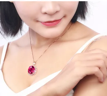 14K de Oro Rosa Collar de rubíes Naturales con Cojín de Zirconia Colgante para las Mujeres Collares Mujer con Diamantes de Collares de piedras preciosas Mujeres