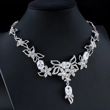 Jiayijiaduo color de Plata joyería de la boda para las mujeres nobles sistema de la joyería de la flor del collar de los pendientes de cristal blanco de regalo dropshipping
