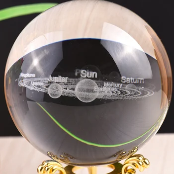 Bola de cristal Grabado a Láser 3D de los Planetas del Sistema Solar 6/8 cm Bola de Cristal en Miniatura Modelo de Decoración para el Hogar en la Astronomía de Regalos Ornamento