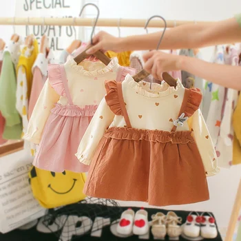Otoño Casual Vestido para las niñas de Bebé de las Niñas Corazón de Impresión de Manga Larga de Patchwork Vestido de los Niños Ropa de Moda 3M-3T