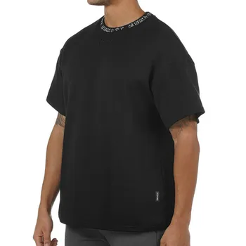 Hombres T-shirt Tejer Cuello Acanalado Suelto Camiseta con Dobladillo de Cordón para los Hombres Activewear de Entrenamiento de GIMNASIO Camiseta