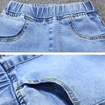 Chica Adolescentes Skinny Jeans De La Nueva Llegada De Los Niños Clásicos De Alta De La Cintura De Los Pantalones Vaqueros Flacos Medio Azul Del Dril De Algodón Pantalones De Letra De Impresión Bebé Pantalones