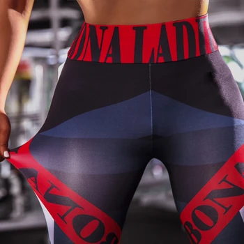 2020 Eaby impresión digital rayas geométricas letras de la cintura aumenta la nalga de talle Alto de yoga deportivo casual leggings pantalones de Movimiento