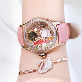 2021 Arrecife Tigre/RT para Mujer de la Moda de Lujo Relojes de Diamantes de Tourbillon Automático Reloj de Cuero Correa de Reloj de Relogio Feminino RGA7105