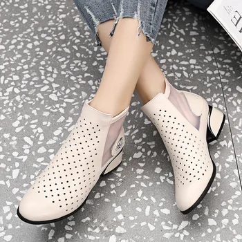 GKTINOO de Moda Sandalias de Malla de Cuero Genuino Zapatos de Mujer de Tacón Alto Sandalias de 2020 Nuevas Transpirable Fresco Botas de Verano Sandalias de las Mujeres