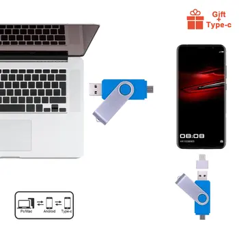 (Más de 10pcs Logo Gratis)OTG Metal Unidad Flash USB 2.0 para Smart Phone y PC de 4GB 8GB 16GB 32GB 64GB 3 En 1 Pendrive para el Regalo del Negocio