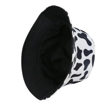 Nueva Moda Reversible Negro Blanco Vaca Patrón Cubo De Sombreros De Pescador Tapas Para Las Mujeres De Verano
