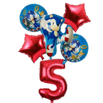 6pcs/lot de Sega, Sonic the Hedgehog, el Super Héroe de Doble cara de Aluminio Globo Chico Chica de la Fiesta de Cumpleaños decoración de 32 pulgadas número de globos