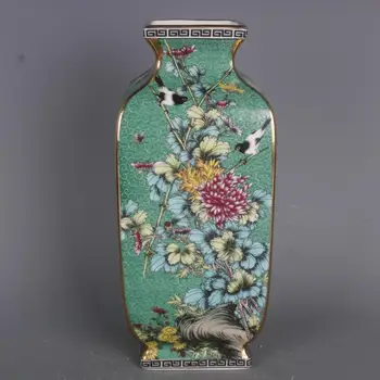 De La Dinastía Qing Qianlong De Oro Esmalte Pintado De Flores Y Pájaros De La Plaza Verde Jarrones Antiguos Chinos Casa De Estilo Adornos De Porcelana