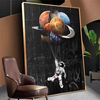 El astronauta del Espacio Exterior Pintura al Óleo sobre Lienzo Niños Decoración de la Habitación Soñando con las Estrellas del Cartel y de Impresión de Imágenes de la Pared para la Decoración del Hogar