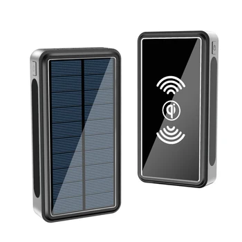 Rápido Qi Inalámbrico Cargador Solar Power Bank 30000mAh Para iPhone Xiaomi Powerbank Cargador Portátil Tipo C Poverbank con la Linterna