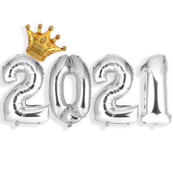 Amawill Nuevo Año 2021 Decoraciones De 32 Pulgadas 2021 Papel De Aluminio Número De Globos Corona Globo Festival De Navidad De Parte De Los Suministros