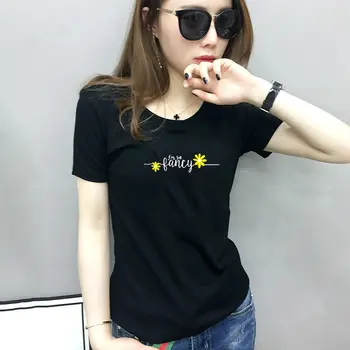 De algodón de alta calidad en blanco y negro t-shirt de la mujer mangas cortas 2019 nueva Xia-Han versión de perder el placer de la mitad de manga
