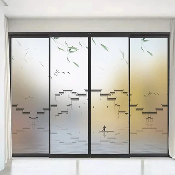 Personalizado aseo estática de la película de la ventana Chino luz transparente opaco peep-prueba de inodoro cuarto de baño auto-adhesivo