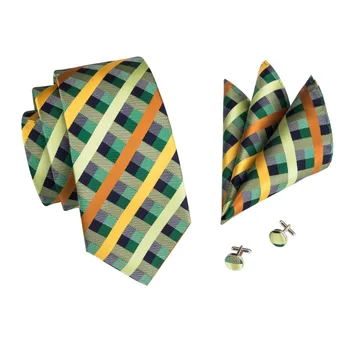 C-218 de la Moda Plaid Empate Mezcla de Color Casual Corbata Pañuelo de Gemelos Conjunto de Accesorios de Calidad Corbata para los Hombres Calientes de la Venta de Gravata
