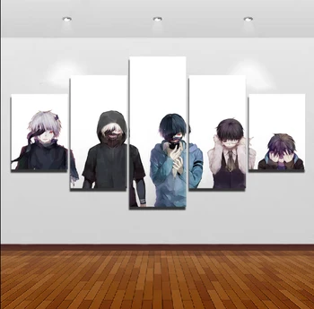 Modular Lienzo De Pintura De La Pared De La Figura 5 Panel De Anime De Tokyo Ghoul Carácter Cartel Para El Dormitorio Pared De La Sala De Arte De La Decoración De Marco