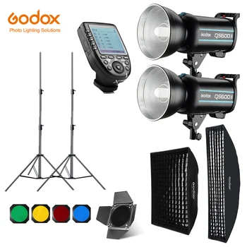 Godox QS600II 2x 600Ws Estudio de Fotografía Iluminación de Flash,XPRO Gatillo,caja de luz,280 cm Soporte de Luz,Puerta del Granero,Flash integrado en los Receptores