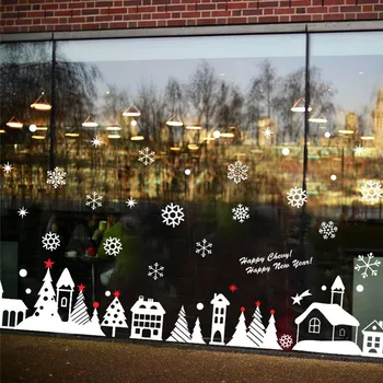Feliz Año Nuevo Navidad Pegatinas de Ventana Restaurante centro comercial de la Decoración de la Nieve en la Ventana de Vidrio Extraíble adorno de Navidad