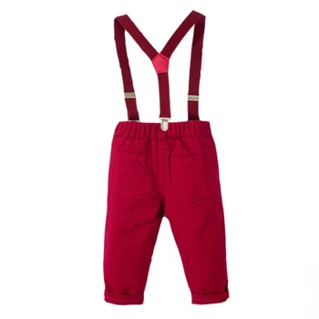 Ropa de niños Camisa de Denim + Rojo Pantalones de Chico Camisetas de Traje de Manga Larga de los Niños de Cuatro Piezas de los Trajes de los Niños de Otoño y Primavera Conjuntos de Base
