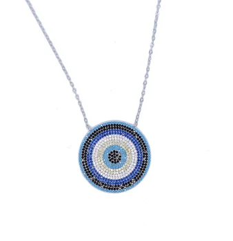 La Forma redonda de la moda AAA Circón micro allanar negro cz y azul zirconia colgante de Collares de la Joyería del NUEVO disco de collar