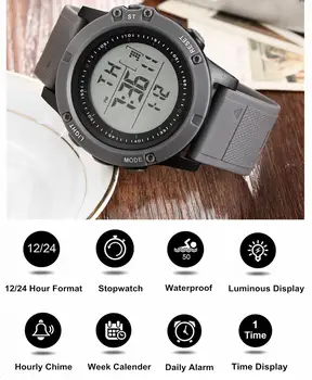 La moda Digital Reloj para Hombre Impermeable al aire libre del Deporte Relojes LED Gris de la Natación del Silicón del Ejército Electrónico reloj de Pulsera Reloj Hombre