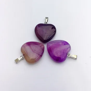 La moda de Buena calidad de color púrpura raya onyx 20mm 36Pcs/lote de piedra Natural colgante de corazón de la joyería del Encanto del Collar de los accesorios