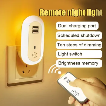 Luz de Noche LED con Doble USB Cargador de Pared del Dormitorio de la Mesilla de Enfermería Control Remoto de la Lámpara de la Lámpara de la SDF-NAVE