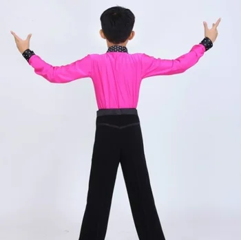 Nueva 2017 niños niño niños mangas largas latina trajes de baile conjunto de ropa de camisa+pantalones de los trajes de la práctica de baile de disfraces dancewear