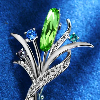 Cristal verde de la Orquídea de la Hierba de la Broche de la Flor de la Joyería de Lujo Elegante Cardigan Pin Anti-deslumbramiento Broches Broche De Flores
