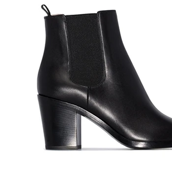 ISNOM zapatos de Tacón Alto Botas de Tobillo de las Mujeres de Cuero de Vaca de Chelsea Boot Punta del Dedo del pie Zapatos de Mujer de Moda Elástico Zapatos de Invierno de las Señoras de 2020
