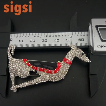 10pcs/lot el envío libre de cristal sentado greyhound 65mm perro broche pin animal abordar