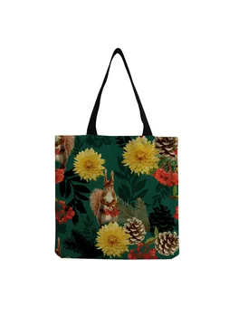 Colorido Squirl Animal piñas, Impreso Bolso de mano para Mujer de la Planta de Crisantemo de la Moda Bolso de Compras Tamaño de la muestra al aire Libre de los Paquetes de