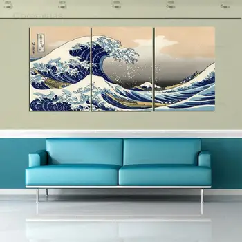 Impresión De La Lona De Cartel De La Decoración Del Hogar 3 Piezas Katsushika Hokusai Gran Ola De Kanagawa Vistas Del Monte Fuji De La Pintura De La Pared Del Arte De La Imagen