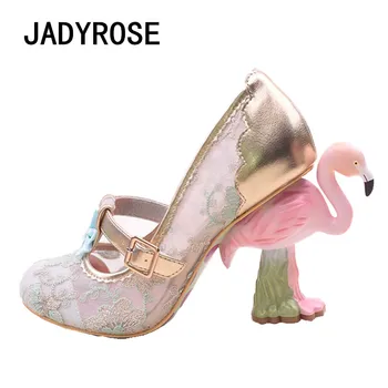 Las mujeres de color Rosa de Encaje zapatos de Tacón Alto Zapatos de la Boda de 10cm Flamingo Lolita de Baile Zapatos de Mujer de Lentejuelas de Verano Stiletto T-correa de Zapatos De Mujer