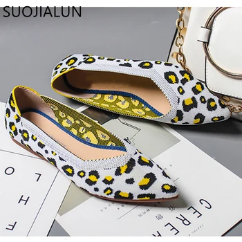 SUOJIALUN 2019 Primavera Nuevas Mujeres de Pisos Zapatos de Leopardo de Impresión de las Mujeres Zapatos Casual Solo Zapatos de Bailarina Mujeres de poca profundidad de la Boca de los Zapatos