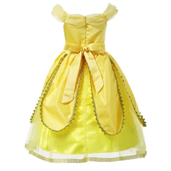 Belle Princesa Vestido de Niña de Cosplay de la bella y la ia de Disfraces de Niños Floral Amarillo Fiesta de Cumpleaños de Halloween de la Ropa de los Niños
