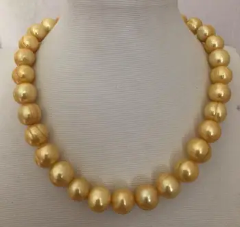 Magnífico 11-12mm de los mares del sur barroco de oro de la perla collar de 18 pulgadas de 14K
